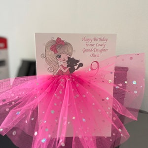 A5 A4 grande fille 3D personnalisée faite main avec un chat noir carte d'anniversaire cartes de voeux jolie jupe tutu rose