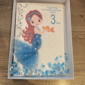 A5 carte d'anniversaire personnalisée 3d sirène fille pour toute occasion carte queue 3d mignonne carte unique tulle invitation à une fête