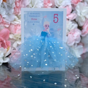 A5 A4 grande carte d'anniversaire personnalisée elsa congelée toute occasion carte tutu 3d jupe carte unique grande carte tutu bleu