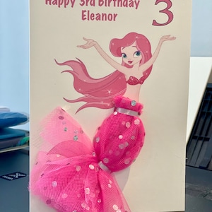 A5 carte d'anniversaire personnalisée 3d sirène fille toute occasion carte 3d queue jolie carte unique tulle rose memaid queue rose