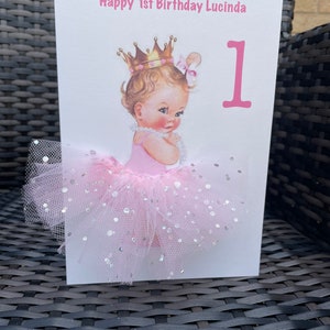 A5 A4 grande carte d'anniversaire personnalisée 3D pour première petite fille tout âge 1er 2e carte jupe tutu grande carte unique