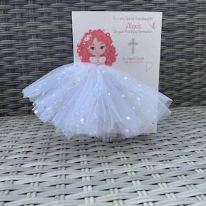 A5 A4 grande fille personnalisée en robe première carte de sainte communion carte 3d carte de voeux unique cheveux roux jolie jupe tutu carte