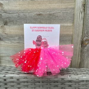 A5 A4 fait main 3D personnalisée carte d'anniversaire maman et fille toutes les occasions carte tutu jupe tulle paillettes jolie fille en robe fête des mères