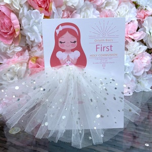 A5 A4 grande fille personnalisée en robe carte de première communion carte 3d carte de voeux unique cheveux roux jolie jupe tutu