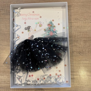 A4 grande carte de Noël personnalisée luxe fille en robe tutu noir jupe 3D carte de Noël de luxe unique joli sapin de Noël