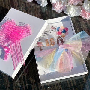 A4 large personalised luxury birthday card girl with balloons 3d tutu skirt unique card 18 21 30 any age