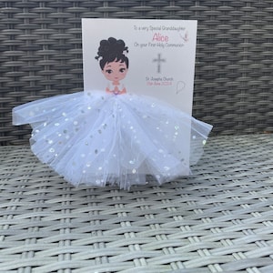 A5 A4 grande fille personnalisée en robe première carte de sainte communion carte 3d carte de voeux unique cheveux noirs jolie jupe tutu