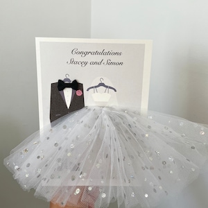 A5 A4 large personalised bride and groom wedding congratulations card 3d tutu skirt dress 3d bow tie cute unique