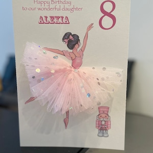 A5 A4 handmade personalised 3d ballerina birthday card tutu skirt tulle cute unique card special any occasion any age pink baby pink girl