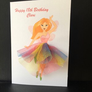 A5 personnalisé fée carte d’anniversaire carte de fête des mères merci bonne chance carte félicitations 3d tutu jupe tulle arc-en-ciel paillettes