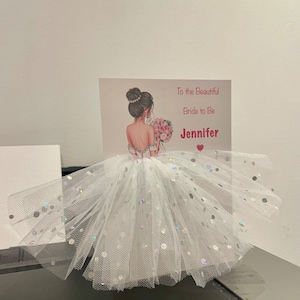 A5 A4 grande carte personnalisée de la future mariée carte de félicitations de mariage 3d tutu jupe robe jolie mariée unique en robe jupe blanche cheveux noirs