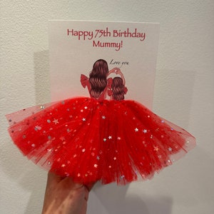 A5 A4 fait main 3d personnalisé carte d'anniversaire maman et fille toutes les occasions carte tutu jupe tulle paillettes fille en robe fête des mères robe rouge