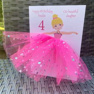 A5 A4 large Handmade personalised blond ballerina birthday card 3d card tutu skirt pink skirt unique card party invite