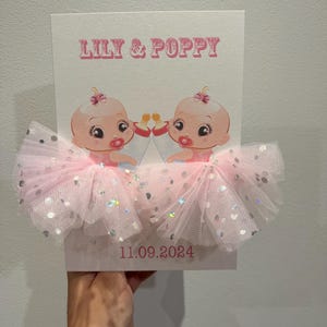 A5 A4 carte de voeux personnalisée 3d bébé fille jumeaux nouveau bébé félicitations pour votre nouveau bébé mignon bébé fille tutu jupe tulle 3d