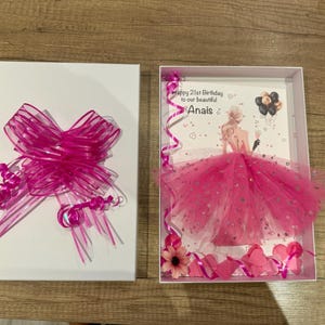 A4 grande carte d'anniversaire personnalisée luxe fille en robe tutu jupe tutu 3D carte unique 18 21 30 tout âge fille en robe soeur bestie tutu rose