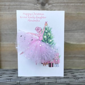 A5 fait main personnalisé ballerine fille carte de Noël jolie carte unique arbre de Noël tulle tutu jupe 3d fille petite-fille rose