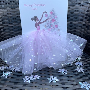 A5 A4 personnalisée fille en robe faite main carte de Noël carte 3d tutu jupe carte unique luxe rose