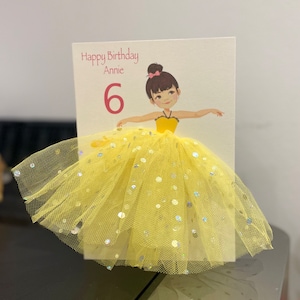 A5 A4 carte d'anniversaire personnalisée ballerine 3D faite main toutes les occasions carte tutu jaune jupe tulle paillettes jolie fille en robe carte porte-bonheur