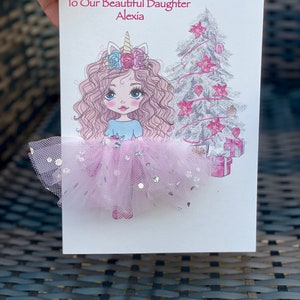 A5 A4 fait main petite fille en robe personnalisée carte de Noël 3d carte tutu jupe carte unique luxe rose arbre de Noël fille grand-père