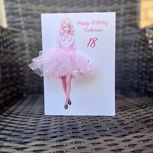 A5 A4 fait à la main personnalisé 3d fille vintage en robe carte d'anniversaire n'importe quelle occasion carte tutu jupe tulle paillettes mignon jupe rose