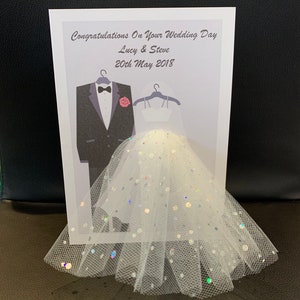 A5 personnalisé mariée et marié carte de félicitations de mariage 3d tutu jupe robe mignon unique