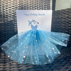 A5 personnalisé 3d robe carte d'anniversaire tutu jupe carte unique grande carte bleu girlie mignon carte toute occasion
