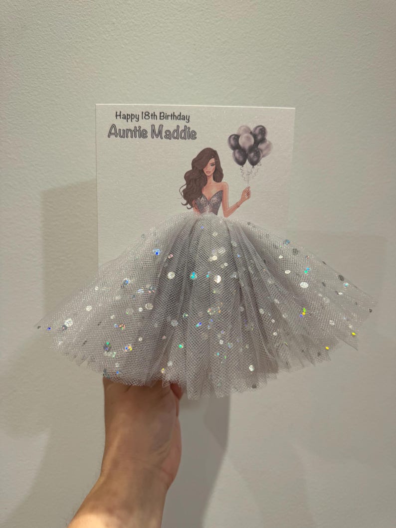 Personalized 3D Birthday Card Girl In Tulle Dress Balloons Etsy