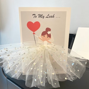 A5 A4 grande carte de mariage personnalisée faite main pour la future mariée carte 3d unique jolie jupe tutu carte de félicitations mariée en robe