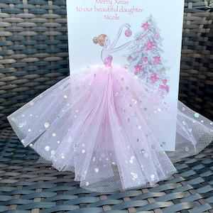 A5 personnalisé 3d fille en robe carte de Noël rose 3d tutu jupe carte unique luxueux carte paillettes tulle mignon