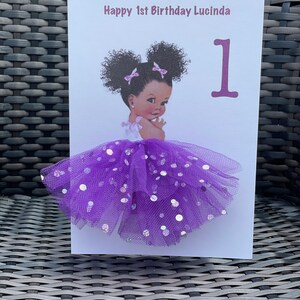 A5 personnalisé 3d bébé fille première carte d'anniversaire 1er 2ème n'importe quel âge carte mignon tutu jupe carte jupe violette unique