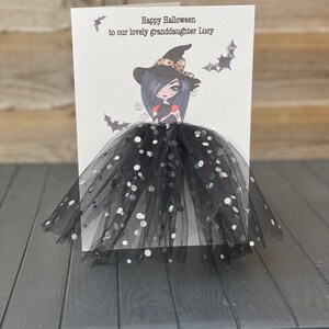 A5 personnalisé 3d sorcière carte halloween carte unique tutu jupe tulle jupe noire