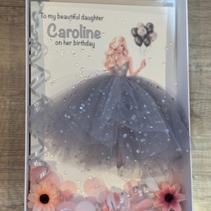 A4 grande carte d'anniversaire personnalisée luxe fille en robe tutu jupe 3D carte unique 18 21 30 tout âge fille en robe soeur nièce cheveux blonds