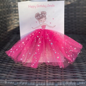 A5 A4 grande carte d'anniversaire personnalisée petite fille en robe carte unique jupe tutu rose carte spéciale fée grande carte
