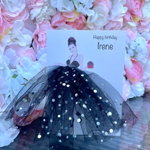 A5 A4 grande carte personnalisée faite main pour femme en robe d'anniversaire carte de fête des mères carte de remerciement bonne chance carte de félicitations jupe tutu 3d