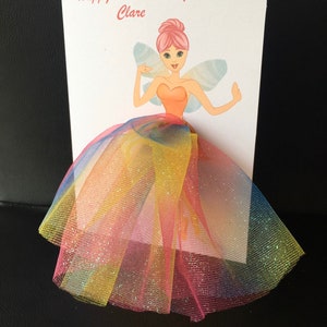 A5 carte d'anniversaire féerique personnalisée carte de fête des mères bonne chance carte de remerciement jupe tutu 3d arc-en-ciel paillettes tulle mignon