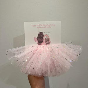 A5 A4 fait main 3D personnalisée carte d'anniversaire maman et fille toutes les occasions carte tutu jupe tulle paillettes jolie fille en robe fête des mères