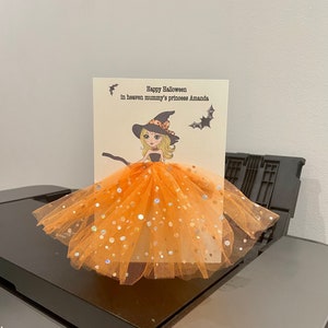 A5 personnalisé 3d sorcière carte d’halloween carte unique 3d tutu jupe tulle paillettes