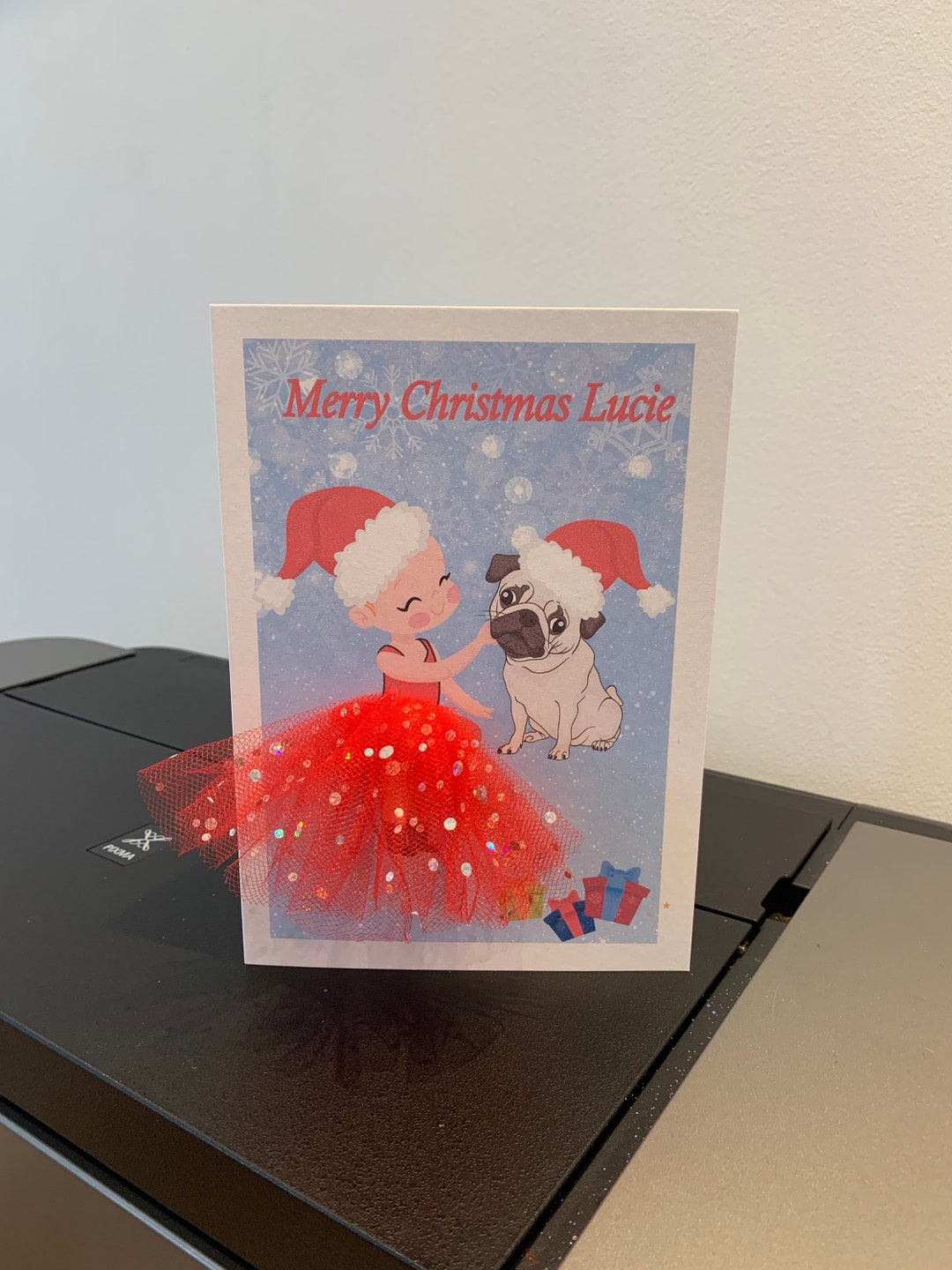 Personalized Ballerina Pug Christmas Card With 3D Tutu - Etsy