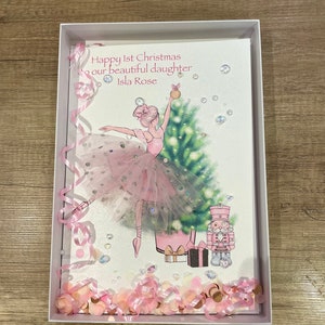 A4 grande carte de Noël personnalisée ballerine de luxe rose bébé jupe tutu carte 3d carte de Noël de luxe unique jolie fille en robe