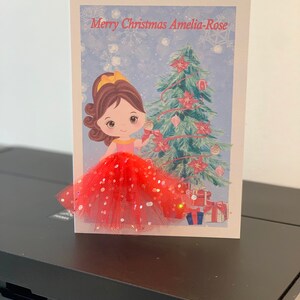 A5 fait à la main personnalisé carte de Noël mignon carte de Noël 3d jupe tutu tulle petite fille arbre de Noël carte unique