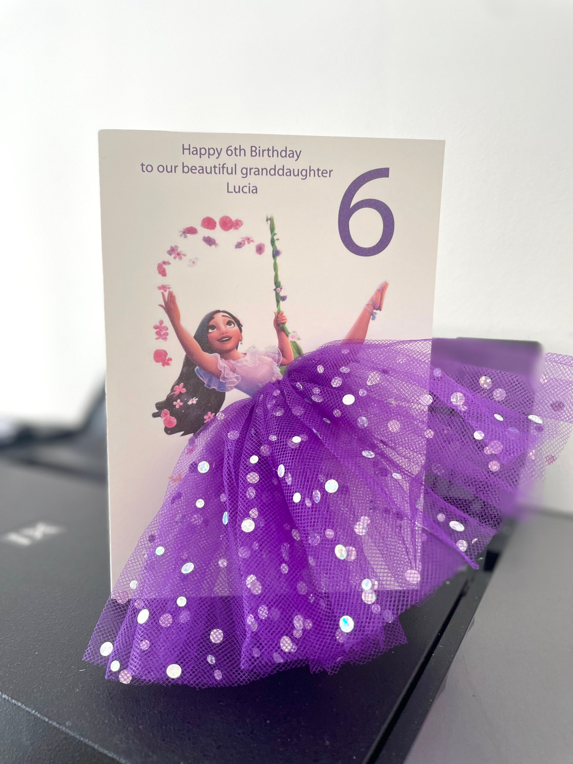 A5 A4 large handmade personalised 3d Isabella Encanto birthday card 3d tutu skirt card purple skirt unique card any occasion cute girlie