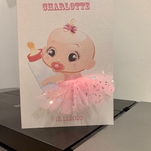 A5 A4 carte de voeux 3d personnalisée faite main pour bébé nouveau bébé félicitations pour votre nouveau bébé mignon bébé fille tutu jupe tulle rose