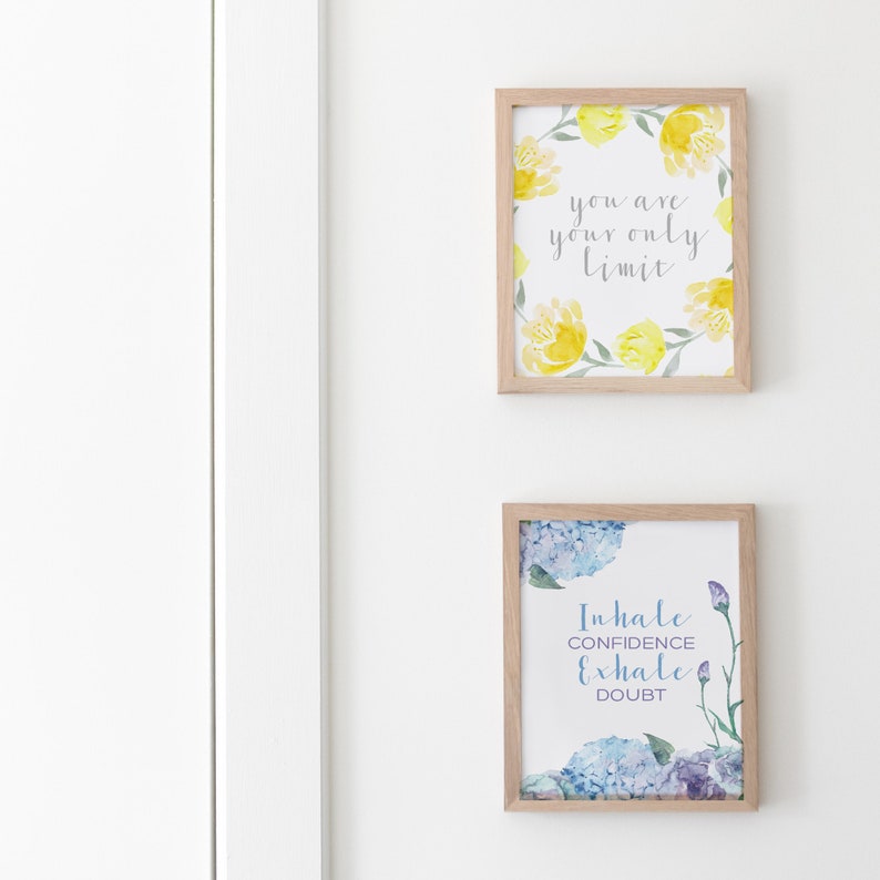 Inhale Confidence Exhale Doubt Confidence Quote Print Watercolour Hydrangea Art Print Motivational Quote