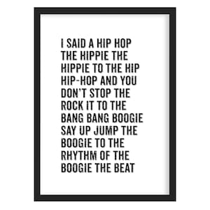 Sugarhill Gang Lyric Art Print: 80s Hip Hop Music Poster, Framed Option