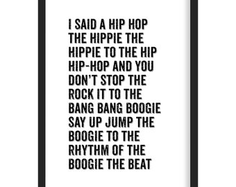 Hip Hop Art Print - The Sugarhill Gang Lyric Print - 80&#39;s Music Art print - Framed Print