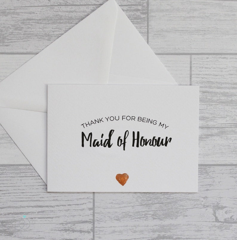 Maid of Honour Foiled Heart Card Maid of Honour Thank You Card