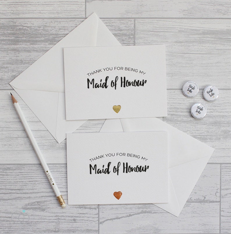 Maid of Honour Foiled Heart Card Maid of Honour Thank You Card