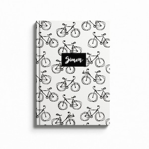 Personalised Black Bike Cycling Hardback Notebook | Monochrome Name Notebook | Luxury A5 Notebook | Personalised Stationery