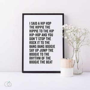 Hip Hop Art Print - The Sugarhill Gang Lyric Print - 80&#39;s Music Art print - Framed Print (US)