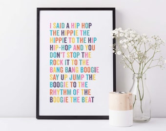 Hip Hop Art Print - The Sugarhill Gang Lyric Print - 80&#39;s Music Art print - Unframed Print